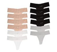 Jo & Bette Women's Cotton Thong Underwear, Lace Trim Soft Sexy Lingerie Panties Set (12pk Neutral - Large)