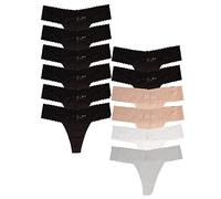 Jo & Bette Women's Cotton Thong Underwear, Lace Trim Soft Sexy Lingerie Panties Set (6pk Black, 6pk Neutral - Small)