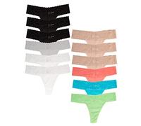 Jo & Bette Women's Cotton Thong Underwear, Lace Trim Soft Sexy Lingerie Panties Set (6pk Classic, 6pk Neutral - Small)