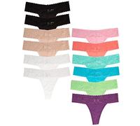 Jo & Bette Women's Cotton Thong Underwear, Lace Trim Soft Sexy Lingerie Panties Set (6pk Classic, 6pk Pastel - Large)