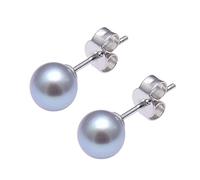 Jo & Co. 6 mm Silver Grey Cultured Freshwater Pearl Earrings in Classic Stud Design, Round Pearls, Contemporary Packaging, Slight variation in Colour Tone May Occur as Pearls are Natural Products