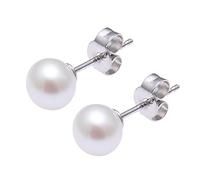 Jo & Co. 6 mm White Cultured Freshwater Pearl Earrings in Classic Stud Design, Round Pearls, Contemporary Packaging, Slight variation in Colour Tone May Occur as Pearls are Natural Products