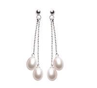 Jo & Co. 7.5 X 9.5 mm Double Drop Freshwater Cultured Pearl Earrings, in Sterling Silver, Good Lustre, Pierced Ears, Contemporary Packaging. Some Variation in Colour Tone May Occur (White)