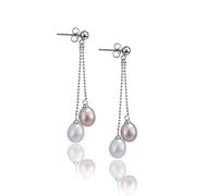 Jo & Co. 7.5 X 9.5 mm Double Drop Freshwater Cultured Pearl Earrings, in Sterling Silver, Good Lustre, Pierced Ears, Contemporary Packaging. Some Variation in Colour Tone May Occur (Pink and White)