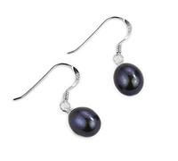 Jo & Co. 8.5-9 mm Peacock Black Freshwater Cultured Pearl Earrings, With 925 Sterling Silver Fittings, Drop Earrings for Pierced Ears, Contemporary Packaging. Some Variation in Colour Tone May Occur