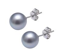 Jo & Co. 8 mm Silver Grey Cultured Freshwater Pearl Earrings in Classic Stud Design, Round Pearls, Contemporary Packaging, Slight variation in Colour Tone May Occur