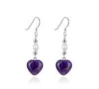 Jo & Co. Amethyst, Pearl and Sterling Silver Drop Earrings, Amethyst Heart, Sterling Silver Beads and White Oval-Shaped Freshwater Pearl,Rhodium Plated 925 Sterling Silver, Attractively Priced