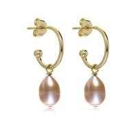 Jo & Co. J Hoop Pink Oval Pearl Drop Earrings - Sterling Silver Gold Plated Hoops with Natural Freshwater Pearls - Elegant Classic Jewellery for Women (Pink-GS, Small, Gold Plated)