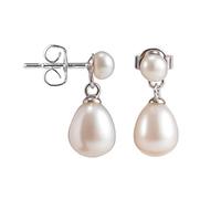 Jo & Co. White Freshwater Cultured 4 mm Pearl Stud with 9 X 7.5 mm Pearl Drop Earrings with 925 Sterling Silver Fittings. Some Variation in Colour Tone May Occur