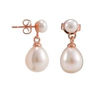 Jo & Co. White Freshwater Cultured 4 mm Silver Stud with 9 X 7.5 mm Pearl Drop White Earrings with 925 Sterling Silver Fittings. Some Variation in Colour Tone May Occur