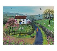 Jo Grundy Walking Past April Cottage Framed Canvas Print Multicoloured (80Cm X 60Cm)