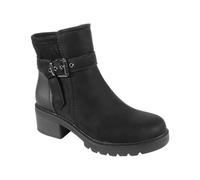 Jo & Joe Chunky Sole Ankle Boots Zip Fastening, Buckle and Warm Lining | Side-zip ankle boot with buckle detail, stacked block heel, and durable lug sole for all-day grip Available in Black Or Brown
