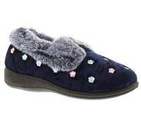 Jo & Joe Delilah Women's Navy & Grey Flower Detail Plush Slippers, Size: 5