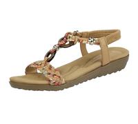 Jo & Joe Ladies Beaded T-bar Low Wedge Sandals - Marrakesh - Tan - UK 8