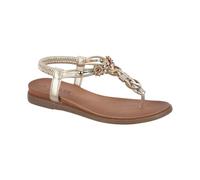 Jo & Joe Ladies Braided T-Strap Design Embellished Trim Elasticated Back Strap Flat Sandals (Gold Toe Post, UK Footwear Size System, Adult, Women, Numeric, Medium, 5)