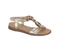 Jo & Joe Ladies Braided T-Strap Design Embellished Trim Elasticated Back Strap Flat Sandals (Gold Wood, UK Footwear Size System, Adult, Women, Numeric, Medium, 7)
