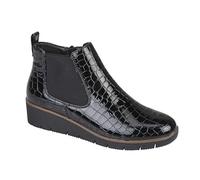 Jo & Joe Ladies Croc Patent Chelsea Wedge Ankle Boot With Side Gusset, Inside Zip For Ease Of Wear & Warm Fur Lining. Sizes 4-8 (Black, UK Footwear Size System, Adult, Women, Numeric, Medium, 7)