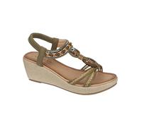 Jo & Joe Ladies Embellished Trim Elasticated Back Strap Wedge Sandals (Khaki, UK Footwear Size System, Adult, Women, Numeric, Medium, 5)