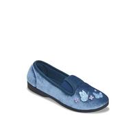 Jo & Joe Ladies Embroidered slip on Comfort Slippers Twin Gusset Panels Navy 4
