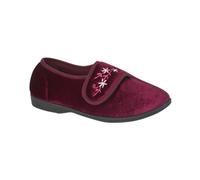Jo & Joe Ladies Embroidered Velvet Comfort Slippers - Soft Indoor with Cushioned Foam and rubber sole and Touch Close Sizes 3-8 (Wine, 4, UK Footwear Size System, Adult, Women, Numeric, Medium, 4)