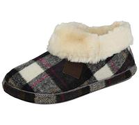 Jo & Joe Ladies Faux Suede Sheepskin Fur Collar Fleece Lined Warm Luxury Bootee Slippers Size 4-8 (UK 6/ EU 39, Light Grey/Tartan)