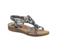 Jo & Joe Ladies Flower Diamante T-Bar Low Wedge Slingback Sandals (Black Metallic, UK Footwear Size System, Adult, Women, Numeric, Medium, 7)