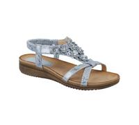 Jo & Joe Ladies Flower Diamante T-Bar Low Wedge Slingback Sandals (Blue Metallic, UK Footwear Size System, Adult, Women, Numeric, Medium, 4)