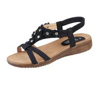 Jo & Joe Ladies Flower Diamante T-Bar Low Wedge Slingback Sandals - Naples- Black - UK 7