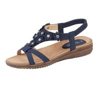 Jo & Joe Ladies Flower Diamante T-Bar Low Wedge Slingback Sandals - Naples- Navy - UK 7