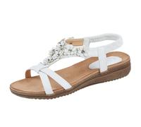 Jo & Joe Ladies Flower Diamante T-Bar Low Wedge Slingback Sandals - Naples- White - UK 8