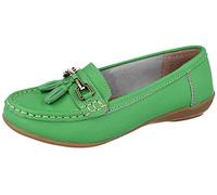 Jo & Joe Ladies Leather Moccasins Loafer Plimsole Pumps Womens Tassel Flat Shoes (Apple, Numeric_8)
