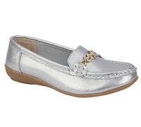 Jo & Joe Ladies Leather Slip On Gold Effect and Diamante Trim Loafers (Silver, UK 5