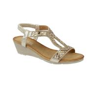 Jo & Joe Ladies Mid Heel Wedge Comfort Sandal with Glitzy Jewels and Elasticated Slingback Strap, Flexible sole sizes 4-8 (Rose Gold, UK Footwear Size System, Adult, Women, Numeric, Medium, 4)
