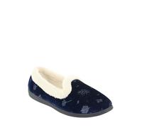 Jo & Joe Ladies Velour Slip On Faux Fur Collar Slippers (Navy, UK Footwear Size System, Adult, Women, Numeric, Medium, 7)