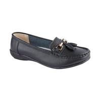 Jo & Joe Ladies Wide Fit Flat Leather Tassel Moccasins Loafer Nautical Shoe Plimsole Pumps Womens. Black Size 6