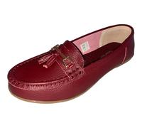 Jo & Joe Ladies Wide Fit Flat Leather Tassel Moccasins Loafer Nautical Shoe Plimsole Pumps Womens. Cherry Size 4