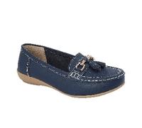 Jo & Joe Ladies Wide Fit Flat Leather Tassel Moccasins Loafer Nautical Shoe Plimsole Pumps Womens. Dark Blue Size 4