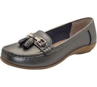 Jo & Joe Ladies Wide Fit Flat Leather Tassel Moccasins Loafer Nautical Shoe Plimsole Pumps Womens. Gun Metal Size 7