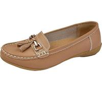 Jo & Joe Ladies Wide Fit Flat Leather Tassel Moccasins Loafer Nautical Shoe Plimsole Pumps Womens. Mocha Size 7