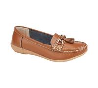 Jo & Joe Ladies Wide Fit Flat Leather Tassel Moccasins Loafer Nautical Shoe Plimsole Pumps Womens. Tan Size 5