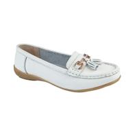 Jo & Joe Ladies Wide Fit Flat Leather Tassel Moccasins Loafer Nautical Shoe Plimsole Pumps Womens. White Size 8