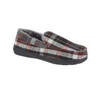 Jo & Joe Men's Moccasin Slippers, Herringbone Check Tweed, Fleece and Faux Fur Lined, Slip-On (Black Plaid, UK Footwear Size System, Adult, Men, Numeric, Medium, 11)