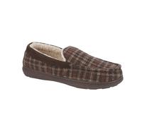 Jo & Joe Men's Moccasin Slippers, Herringbone Check Tweed, Fleece and Faux Fur Lined, Slip-On (Brown Check, UK Footwear Size System, Adult, Men, Numeric, Medium, 8)