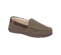Jo & Joe Men's Moccasin Slippers, Herringbone Check Tweed, Fleece and Faux Fur Lined, Slip-On (Brown Herringbone, UK Footwear Size System, Adult, Men, Numeric, Medium, 9)