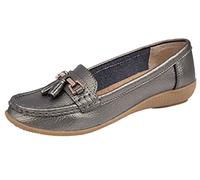 Jo & Joe Nautical Ladies Leather Loafer Shoes, Tassel Flat, Women's Size 7.5-8, Flexible Rubber Grip Sole, Round Toe, Pull-On, 1 inches Heel, Cold Lining, Solid, Low Top, Comfort Wear, Party