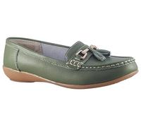 Jo & Joe Nautical Ladies Leather Loafer Shoes, Tassel Flat, Women's Size 7.5-8, Flexible Rubber Grip Sole, Round Toe, Pull-On, 1 inches Heel, Cold Lining, Solid, Low Top, Comfort Wear, Party