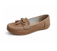 Jo & Joe Nautical Womens Leather Flat Loafers Shoes Mocha (7 UK, Mocha)