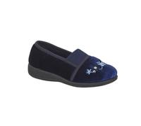 Jo & Joe WENDY - Wide Fit Comfort Slipper with Embroidered Detail, Soft Textile Upper, Cushioned Insole & Easy Gusset Entry 4-8 (Navy, 5 uk, UK Footwear Size System, Adult, Women, Numeric, Wide, 5)