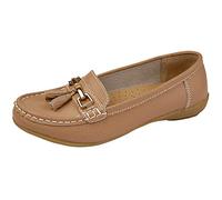 Jo & Joe Women Leather Flat Loafer Ladies Casual Comfy Slider Low Wedge Heel Work Shoes (6 UK, Mocha)