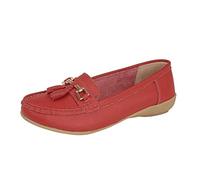 Jo & Joe Women Leather Flat Loafer Ladies Casual Comfy Slider Low Wedge Heel Work Shoes (Dark Red, 8)